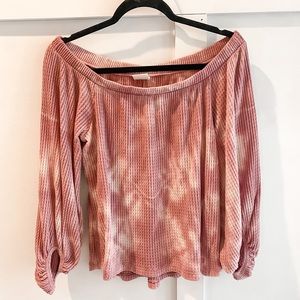 Waffle knit off the shoulder sweater